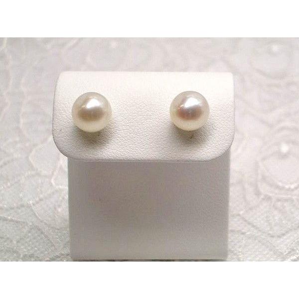 アコヤに負けない希少な上質の淡水、K14WG淡水パールピアス(ラウンド)7.5mm y-i-322