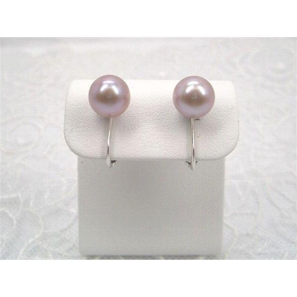 あこやに匹敵上質淡水、ＳＶ淡水真珠イヤリングラベンダーカラー8.0mm(ラウンド)y-i-339