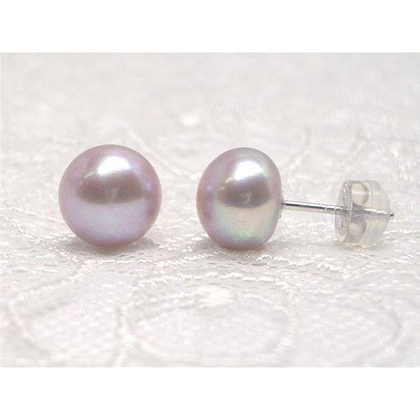 大粒ぷっくり感＆WG大粒淡水真珠ピアス9mm(ラベンダーカラー)y-i-356