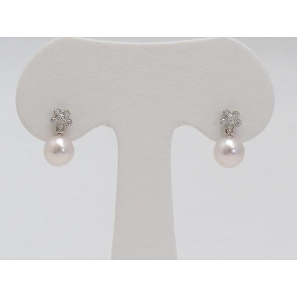 花珠落ちアコヤ真珠ピアス　ダイヤモンド入り