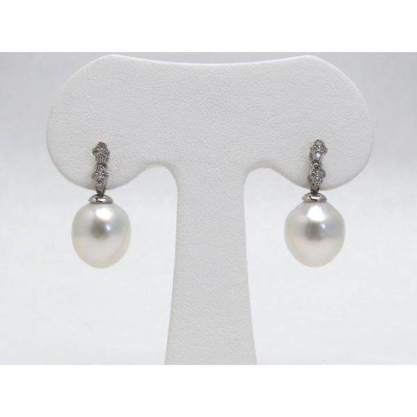 白蝶真珠 ピアス 約11.0mm K18WG ダイヤモンド-0.12ct y-i-456
