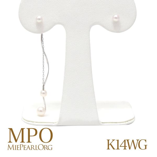 アコヤベビーパールデザインピアス　約3.5-4.5mm　ラウンド　K14WG　y-i-465