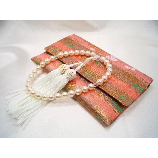 真珠　数珠　アコヤ真珠念珠（西陣織ケース付き）