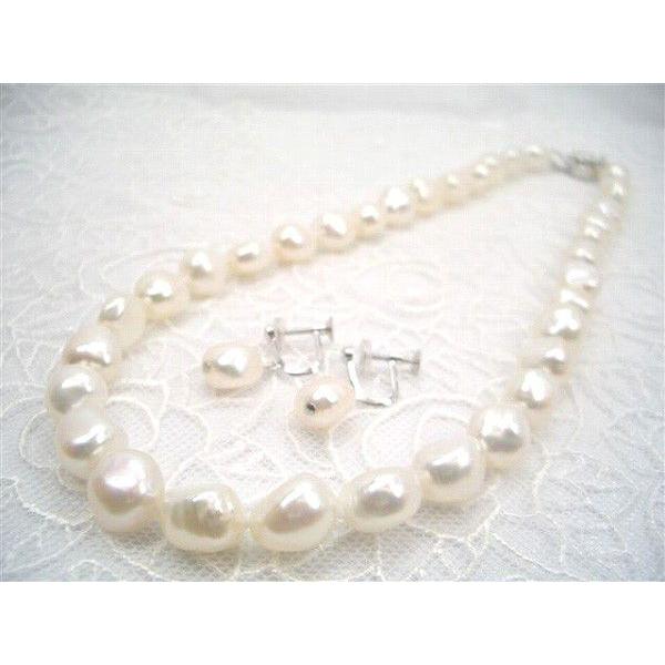 大粒淡水真珠バロックネックレスセット（A）イヤリング（B）ピアス　パール