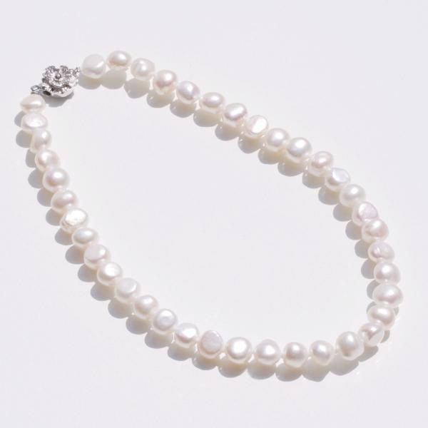 【全品ギフト包装】≪ 大粒 ≫ 淡水バロックパールネックレス 単品 約9.0-10.5mm SV y...