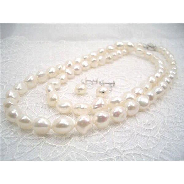 大粒淡水真珠セミロングネックレスセット（イヤリングorピアス）　バロックパール　y-n-178