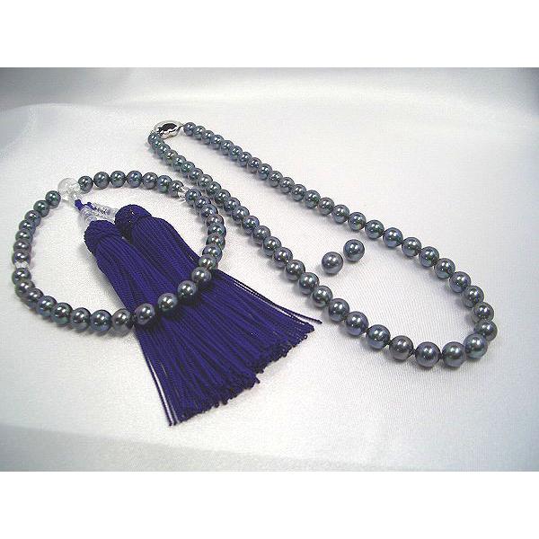 ｓｖ黒真珠ネックレス3点セット(1)イヤリング　(2)ピアス　念珠　数珠 約1週間以内での発送