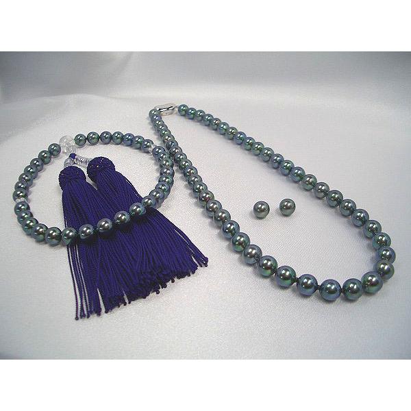 SV黒真珠ネックレス3点セット(1)イヤリング　(2)ピアス　念珠　数珠 約1週間以内での発送