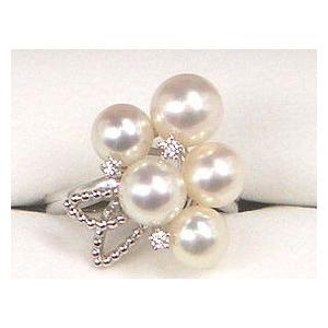 Pearl 華やかな上質パーティ真珠リング、 PTあこや真珠リング6.0〜7.0 