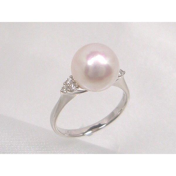 花珠級の輝き、Pt花珠落ちアコヤ真珠ダイヤ入りリング、ダイヤ0.12ｃｔ