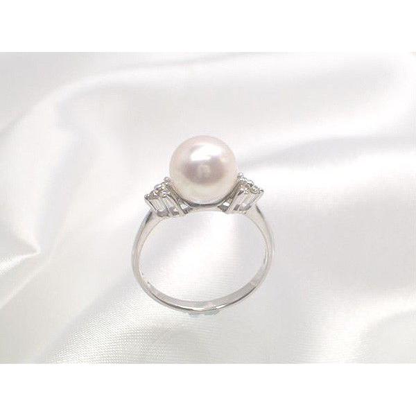 花珠級の輝き、Pt花珠落ちアコヤ真珠ダイヤ入りリング、ダイヤ0.08ｃｔ