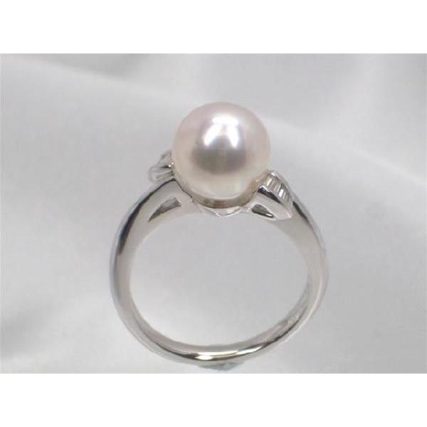Pt高級花珠アコヤ真珠ダイヤ入りリング ダイヤ0.14ｃｔ