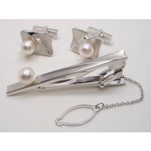 《男性向け商品》アコヤ真珠タイピン・カフスセット