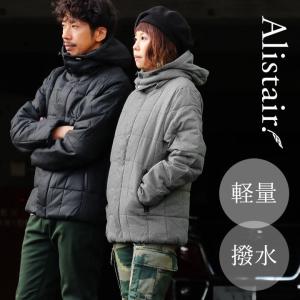 ALISTAIR ジャケット 中綿 スタンドネック フード取り外し可能 2WAY 撥水加工 ウールライク ヘリンボーン  メンズ レディース｜mr-lunberjack