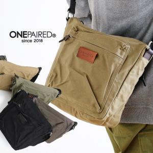 ONEPAIRED ショルダーバッグ カバン BAG 鞄 ジップ ワンポイント 本革 コットン キャンバス 肩掛け 斜め掛け カジュアル｜mr-lunberjack