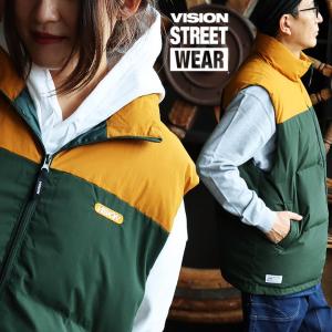 ベスト 中綿ベスト ライトアウター ハイネック ナイロン 撥水 中綿 防寒 暖かい グリーン マスタード VISION STREET WEAR｜mr-lunberjack