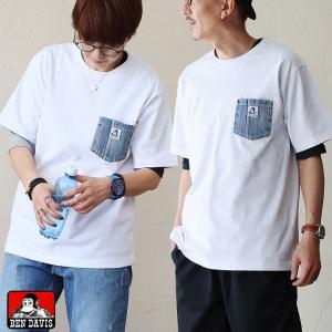 BEN DAVIS ベンデイビス Ｔシャツ 半袖 メンズ  ポケット 異素材切り替え デニム 綿100％ コットン 天竺 伸縮性 丈夫 パティ (メール便50)｜mr-lunberjack