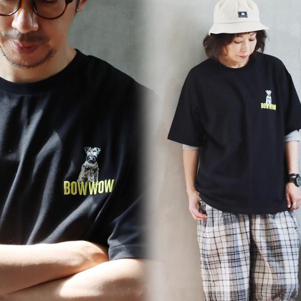 Tシャツ 半袖 メンズ  クルーネック 犬 イヌ プリント 刺繍 米綿100 夏 パティ (メール便...