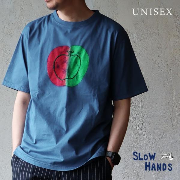 SLOW HANDS スローハンズ Tシャツ 半袖 メンズ  クルーネック ろうけつ染め 刺繍 綿1...
