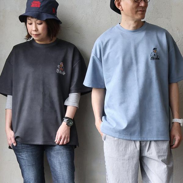 Ｔシャツ 半袖 メンズ  クルーネック 刺繍 オジー ワンポイント ポリエステル ポンチスウェード ...