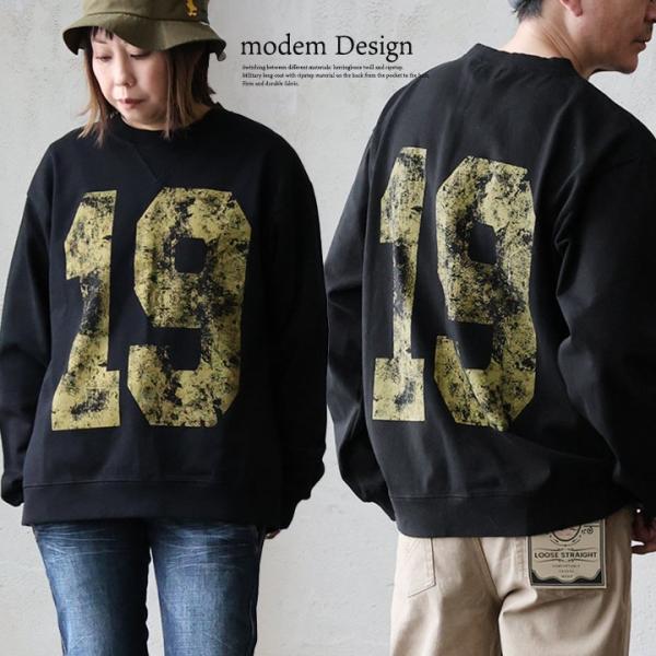 スウェット トレーナー メンズ  クルーネック かすれプリント 数字 綿100 コットン ドライ パ...