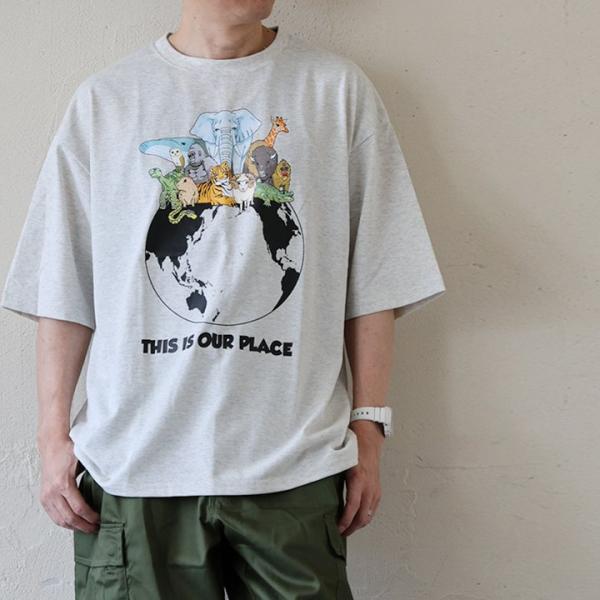 Tシャツ 半袖 メンズ  クルーネック アニマル プリント コットン ポリエステル 度詰め天竺 タフ...