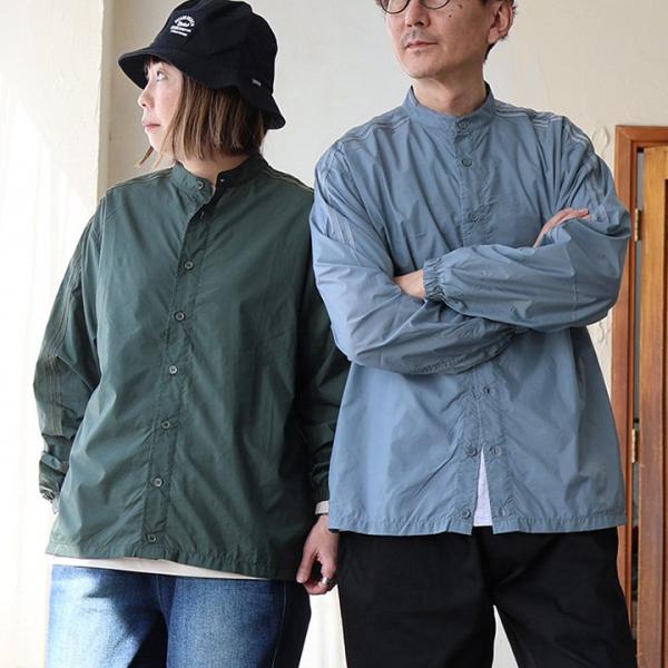 Duckster ダックスター シャツ 長袖 メンズ  バンドカラー ナイロン ポリエステル ライン...