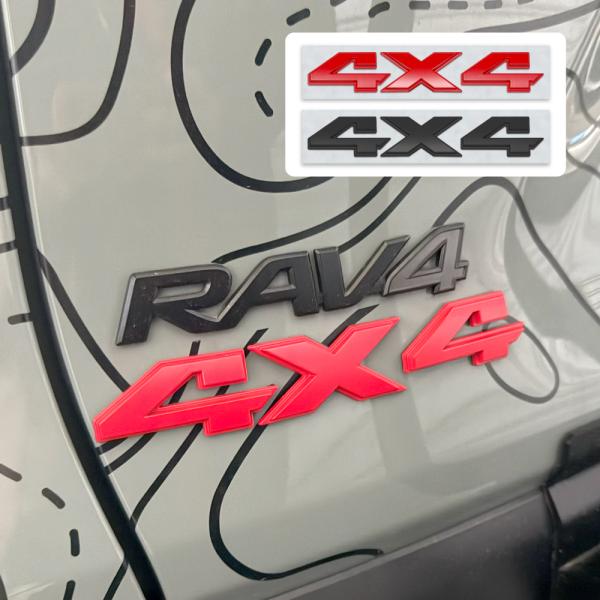 4×4 4X4 エンブレム 3D 立体 ロゴ ステッカー ブラック レッド 四駆 4WD オフロード...