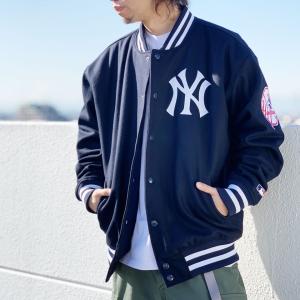 ファナティクス FANATICS スタジアムジャケット スタジャン NY YANKEES MELTON STADIUM JACKET アウター 中綿ジャケット ネイビー 紺 NAVY｜mr-vibes