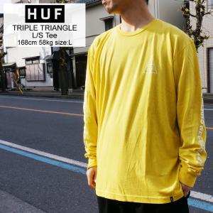 HUF ハフ ロンT TRIPLE TRIANGLE L/S Tee Tシャツ 長袖 イエロー YELLOW 黄色 定番ロゴ｜mr-vibes