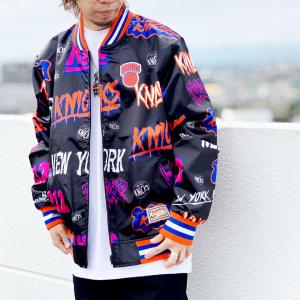 SALE セール ミッチェルアンドネス Mitchell&Ness リバーシブルサテンジャケット スタジャン NBA SLAP STICKER REVERSIBLE JACKET - NEW YORK KNICKS｜mr-vibes