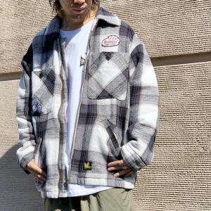 SALE セール ワット イット イズント （What it isNt）ART BY MARK GONZALES マークゴンザレス 中綿ジャケット FLANNEL CHECK JACKET ホワイト/ブラック｜mr-vibes