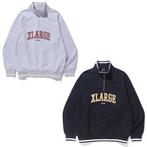 全2色 エクストララージ XLARGE ハーフジップスウェット トレーナー STRIPED RIB HALF ZIP SWEATSHIRT  ブラック アッシュ BLACK ASH 黒 灰色 101241012008｜mr-vibes