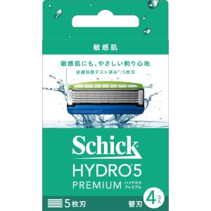 ハイドロ Schick(シック) ハイドロ5 プレミアム 敏感肌 替刃 (4コ入) スキンガード付 5枚刃 ブルー｜mrh-store