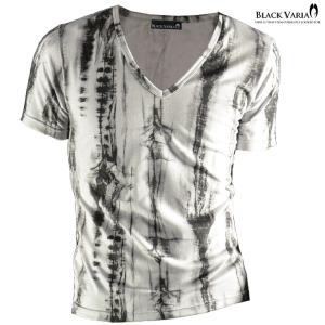 BlackVaria Tシャツ ムラ柄ストライプ モノトーン Vネック 半袖Tシャツ メンズ(ホワイト白グレー灰) 144316｜mroutlet