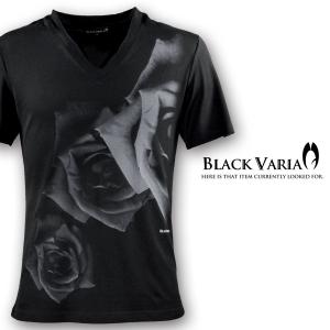 BlackVaria Tシャツ 薔薇 バラ 花柄 Vネック 半袖 メンズ(ブラック黒) zkk022｜BLACK VARIA