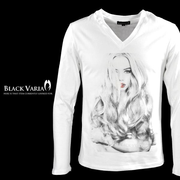 BlackVaria Tシャツ ガール セクシー 女性 外国人 外人 Vネック 長袖 ロンT メンズ...