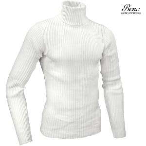 Beno タートル ニット リブ 無地 2重臼編み セーター シンプル mens メンズ(ホワイト白) 130n2752｜mroutlet