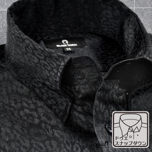 BlackVaria サテンシャツ ドレスシャツ ドゥエボットーニ ヒョウ柄 豹 スナップダウン 日本製 ジャガード パーティー メンズ(ブラック黒) 181710