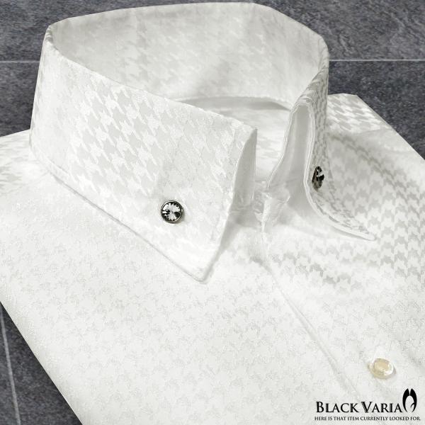 BlackVaria サテンシャツ ドレスシャツ スキッパー 千鳥格子柄 日本製 ボタンダウン スリ...