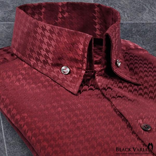 BlackVaria サテンシャツ ドレスシャツ スキッパー 千鳥格子柄 日本製 ボタンダウン スリ...