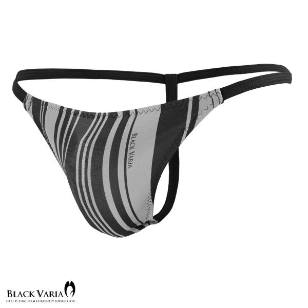 BlackVaria Gストリング ストライプ Tバック ビキニパンツ マイクロビキニ メンズ(グレ...