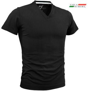 VIOLA rumore ヴィオラルモーレ ビオラ 無地Tシャツ Vネック 細身 半袖Tシャツ mens メンズ(ブラック黒) 11372｜mroutlet