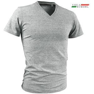 VIOLA rumore ヴィオラルモーレ ビオラ 無地Tシャツ Vネック 細身 半袖Tシャツ mens メンズ(グレー灰) 11372｜mroutlet