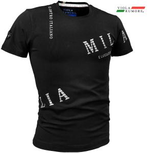 VIOLA rumore ヴィオラルモーレ ビオラ Tシャツ クルーネック 斜めロゴ シンプル 細身 半袖Tシャツ mens メンズ(ブラック黒) 21313｜mroutlet