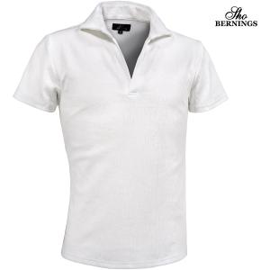 ポロシャツ イタリアンカラー クレープ素材 スキッパー 半袖 ストレッチ ポロ mens メンズ(ホワイト白) 318732