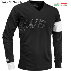 VIOLA rumore ヴィオラルモーレ ビオラ Tシャツ Vネック リフレクタープリント 長袖Tシャツ mens メンズ(ブラック黒) 42109｜BLACK VARIA