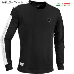 VIOLA rumore ヴィオラルモーレ ビオラ Tシャツ クルーネック 袖プリント 長袖Tシャツ mens メンズ(ブラック黒ホワイト白) 42110｜mroutlet