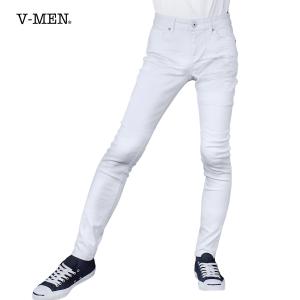 V-men スキニーパンツ スリム シワ加工 細身 ストレッチ デニム メンズ(ホワイト白) 993390｜mroutlet