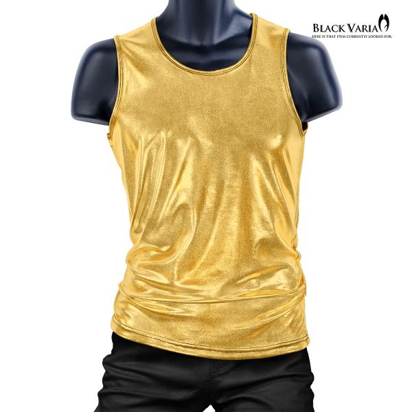 BLACK VARIA タンクトップ 光沢 メタリック 箔 日本製 ストレッチ 細身 スリム ファッ...
